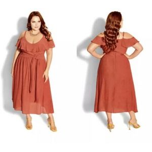 New City Chic Womans Romantic Tie Dress Sz 16 Koi Orange Dress V Neck NWT